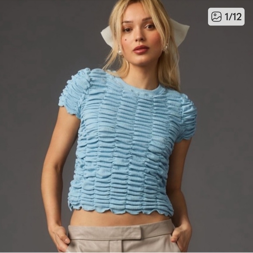 Anthropologie Light Blue Ruched Crop Top